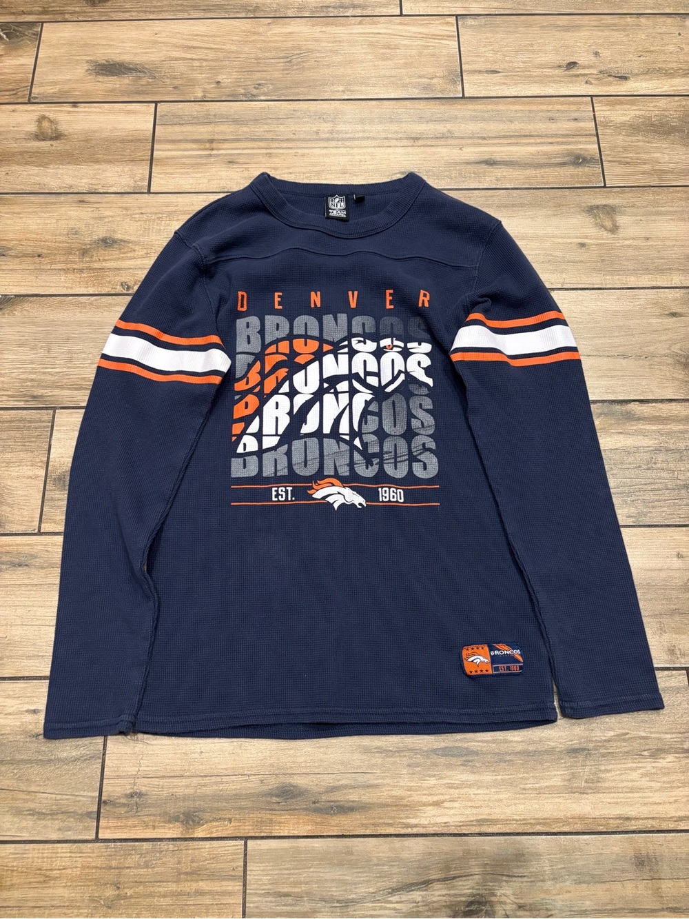 Vintage NFL Team Apparel Denver Broncos Long Sleeve Waffle Shirt Mens M Navy